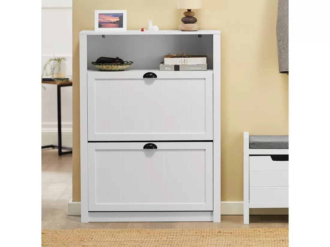Meuble de Rangement à Chaussures Armoire à Chaussures Commode à Chaussures 2 abattants, FSR87-W