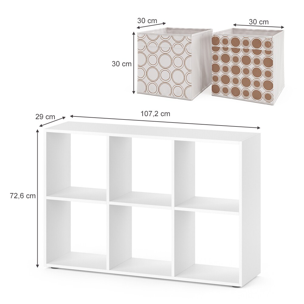 Vicco Raumteiler Würfelregal Standregal Weiß Faltbox Wohnzimmer Regal 70x110 cm modern Ablage 6 Fächer Dekoregal Ordnerregal Aufbewahrung