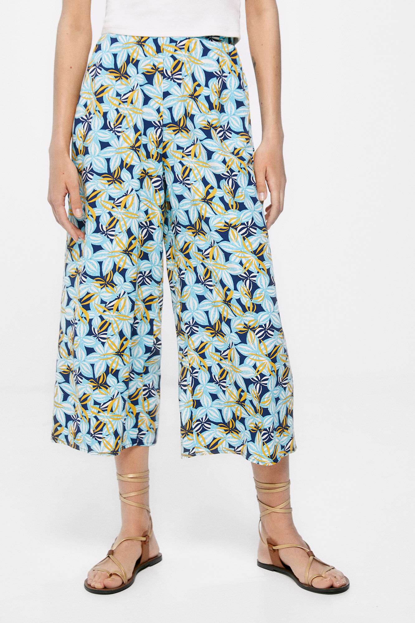 Calças culote estampadas - Estampa azul