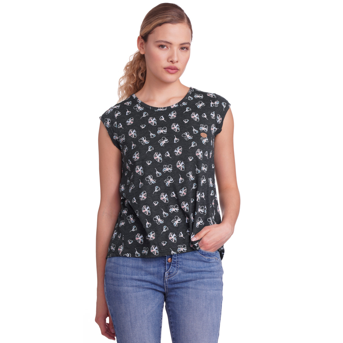 Gina Damen T-Shirt mit Zier-Knopfleiste dunkelgrau