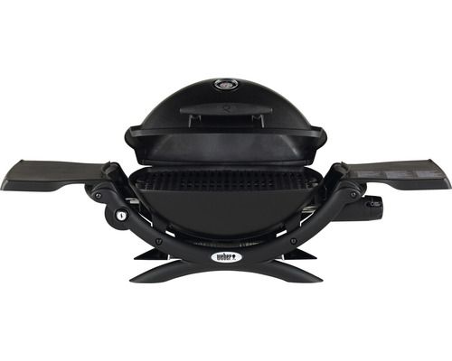 Weber Q 1200 Zwarte gasbarbecue, 1 roestvrijstalen brander 2,49 kW, grilloppervlak 43 x 32 cm, grillrooster van gietijzer, deksel en behuizing van gegoten aluminium, inclusief geïntegreerde thermometer, elektronische ontsteking, twee uitklapbare zijt