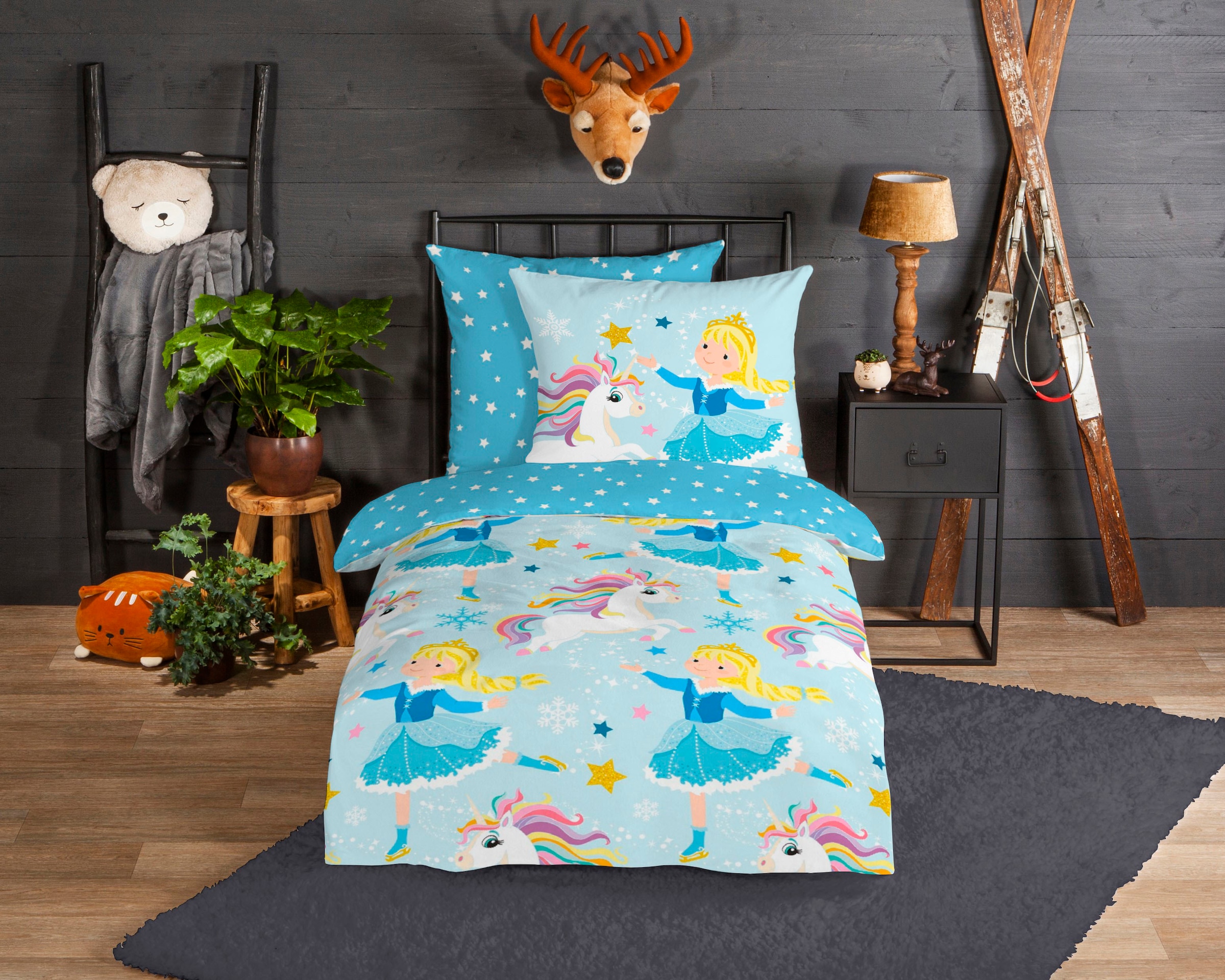 good morning Kinderbettwäsche »Iceprincess« 2 Stk. tlg. Biber, 135x200, Warm, Weich, Wende, Reissverschluss, Mädchen, Einhorn