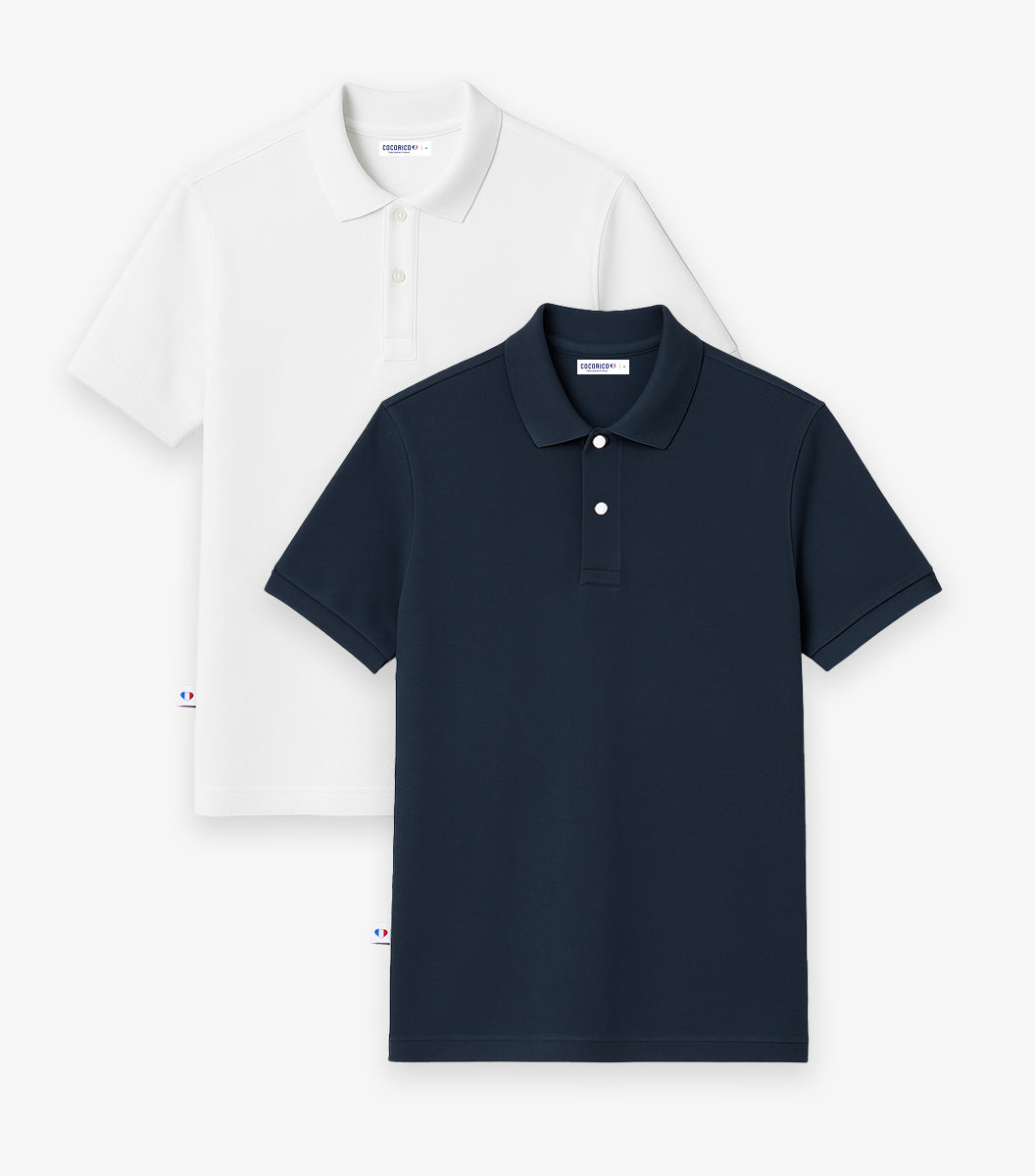 Polo Homme x2 - Pack blanc/marine