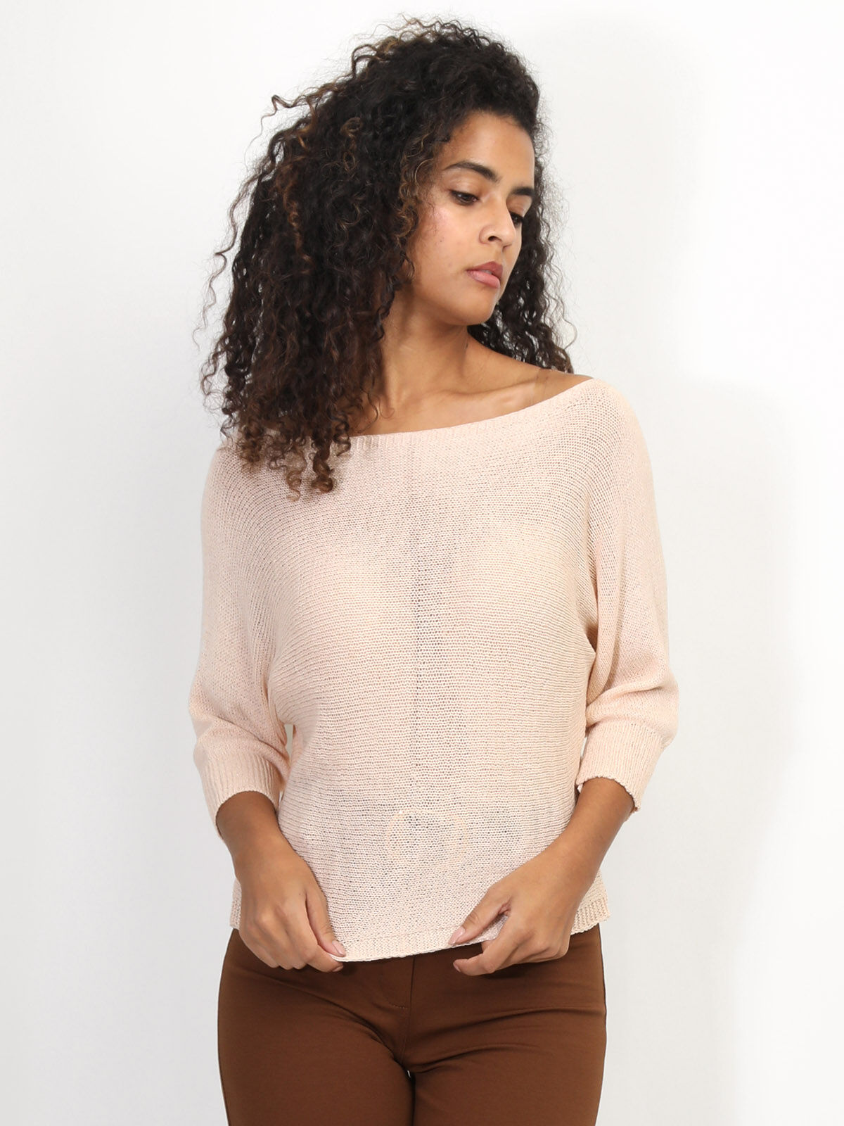 Pull chauve-souris à ruban- Beige
