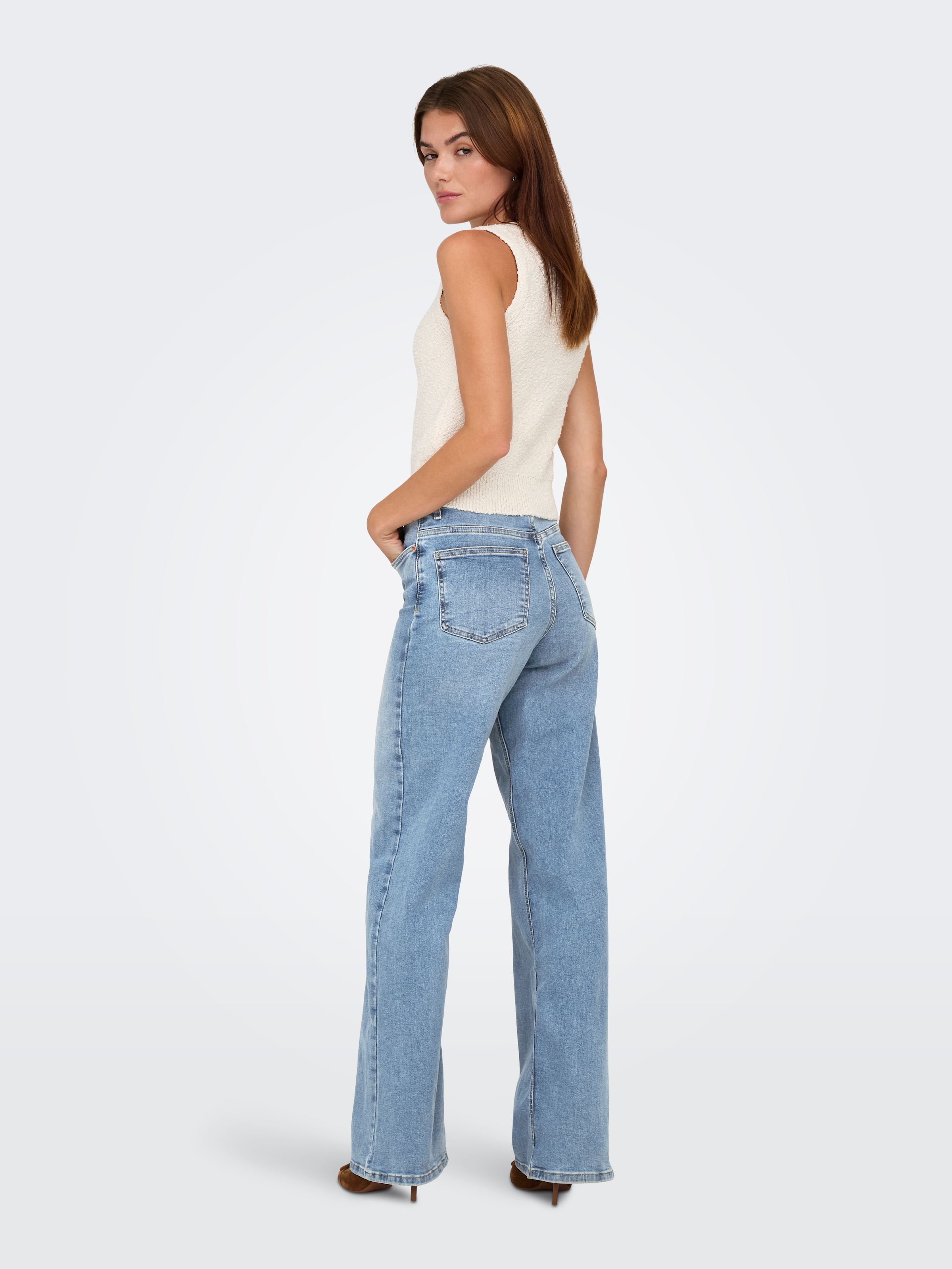ONLY High-waist-Jeans »ONLMADISON – High Waist Jeans mit weitem Bein für Komfort«, Abriebeffekte, casual, weit, Denim/Jeans, Eingrifftaschen