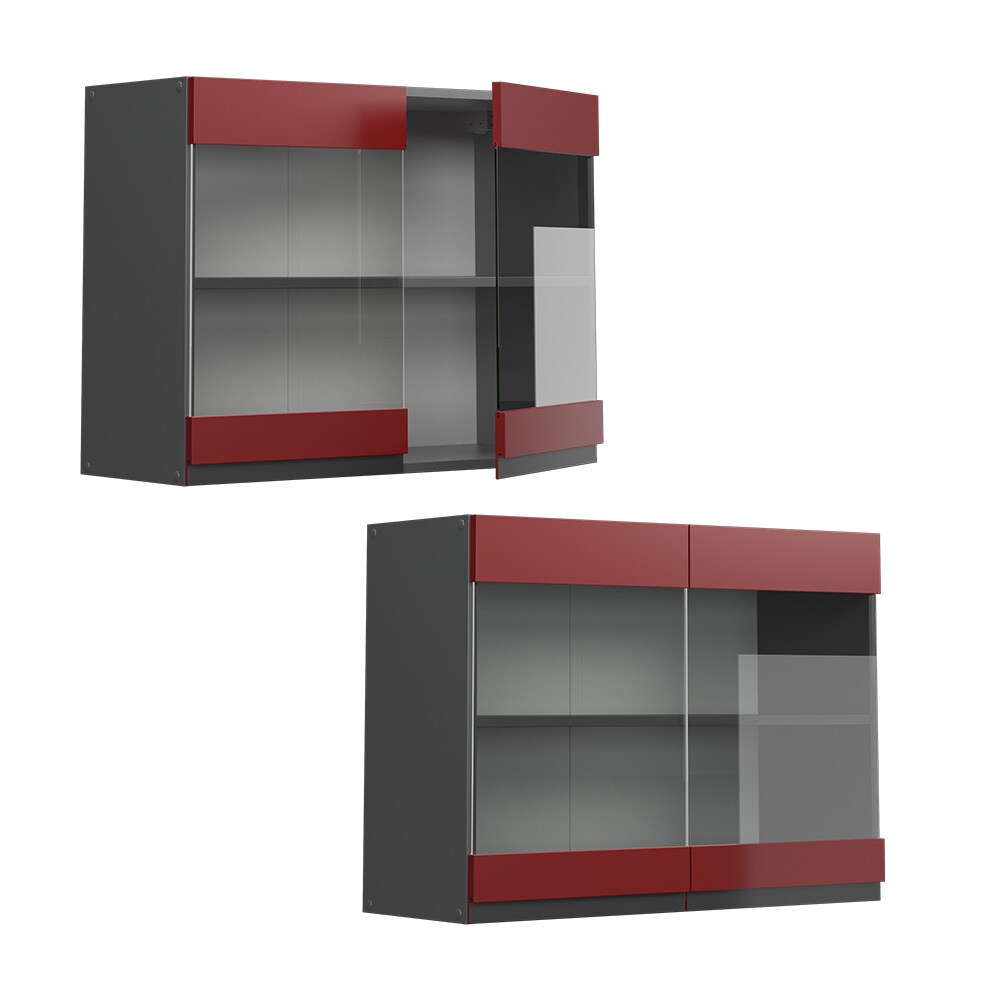 Vicco Glashängeschrank Küchenschrank Küchenmöbel R-Line J-Shape Anthrazit Rot 80 cm modern