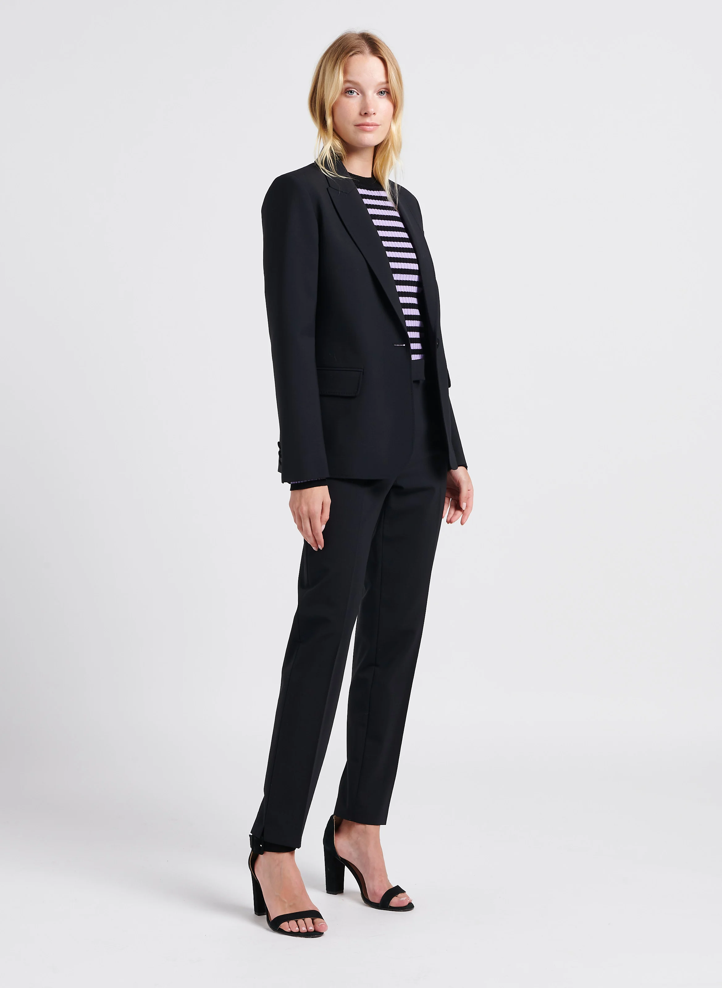 Pull col rond rayé en laine | Noir