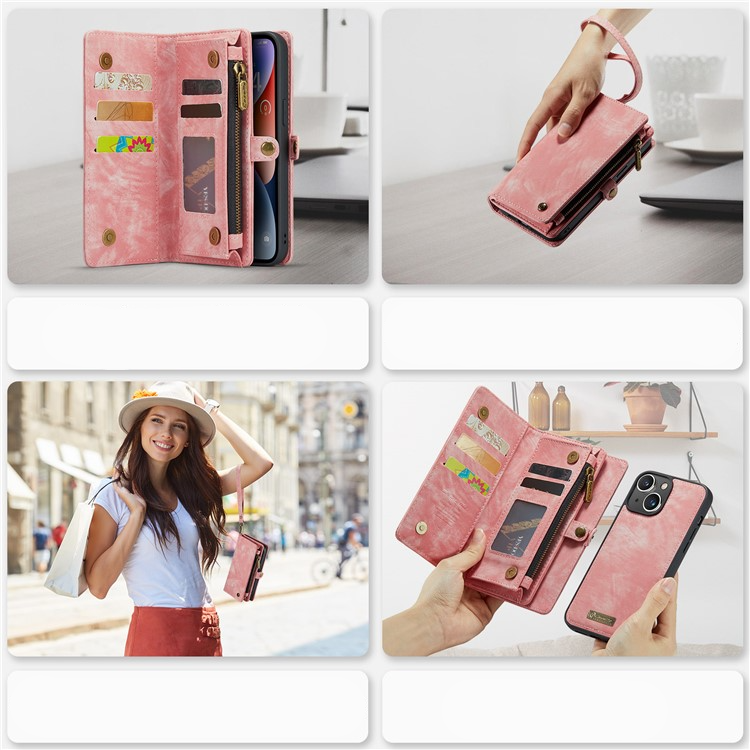 iPhone 15 2in1 Leder Tasche   Magnet Hardcase Karten Etui - Rosa