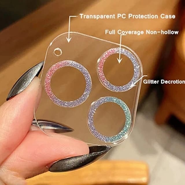 Glitter kamera linse cover Guld iPhone 14 Pro Max