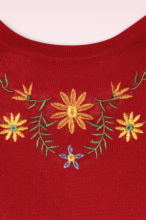 Mak Sweater Julie top met bloemenprint in lippenstiftrood