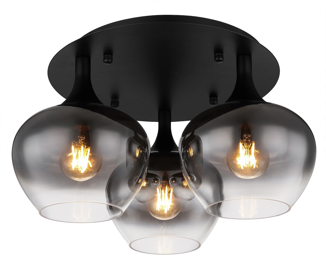 GLOBO Retrofit Deckenlampe MAXY 3-flg schwarz /Rauchglas