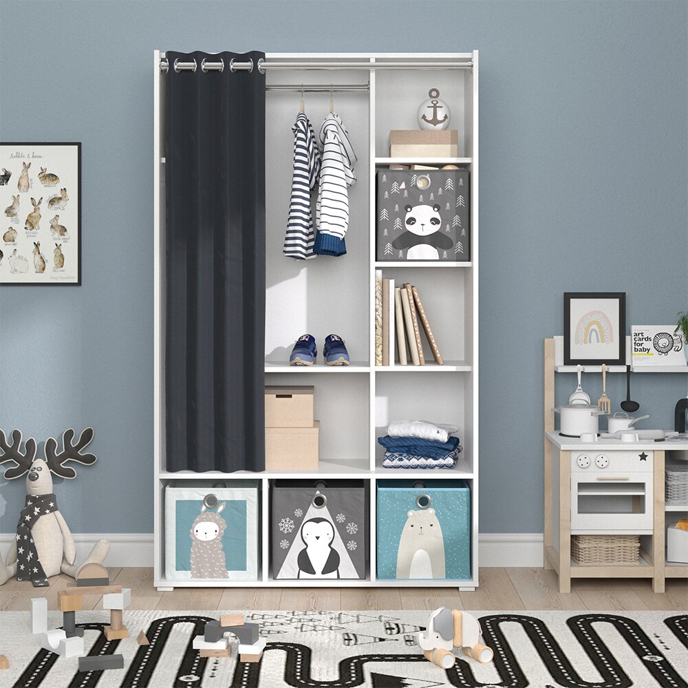 Vicco Kinderkleiderschrank Kinderzimmerschrank Kindergarderobe Luigi Weiß Faltbox 106 x 178 cm modern Schrankregal Jugendzimmerschrank Organizer Vorhang Kleiderstange Fächer Aufbewahrung Spielzeugablage