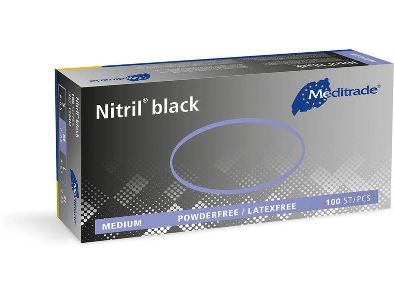 Meditrade Nitril black Grösse M, 100 Stück Nitriluntersuchungs- und Schutzhandschuh gemäss DIN EN 455