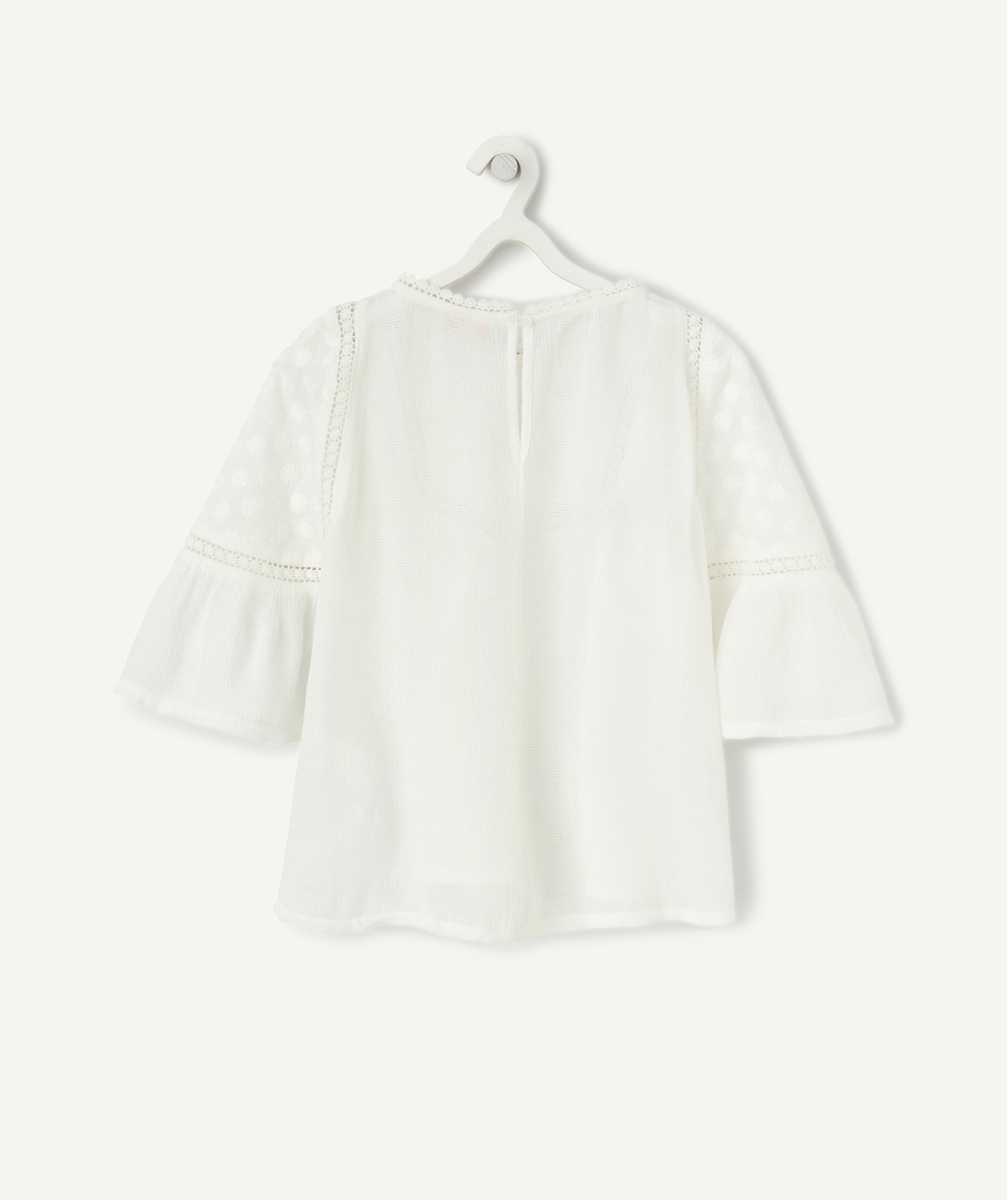 BLOUSE MANCHES 3/4 FILLE BLANCHE AJOURÉ ET BRODERIES FLEURS