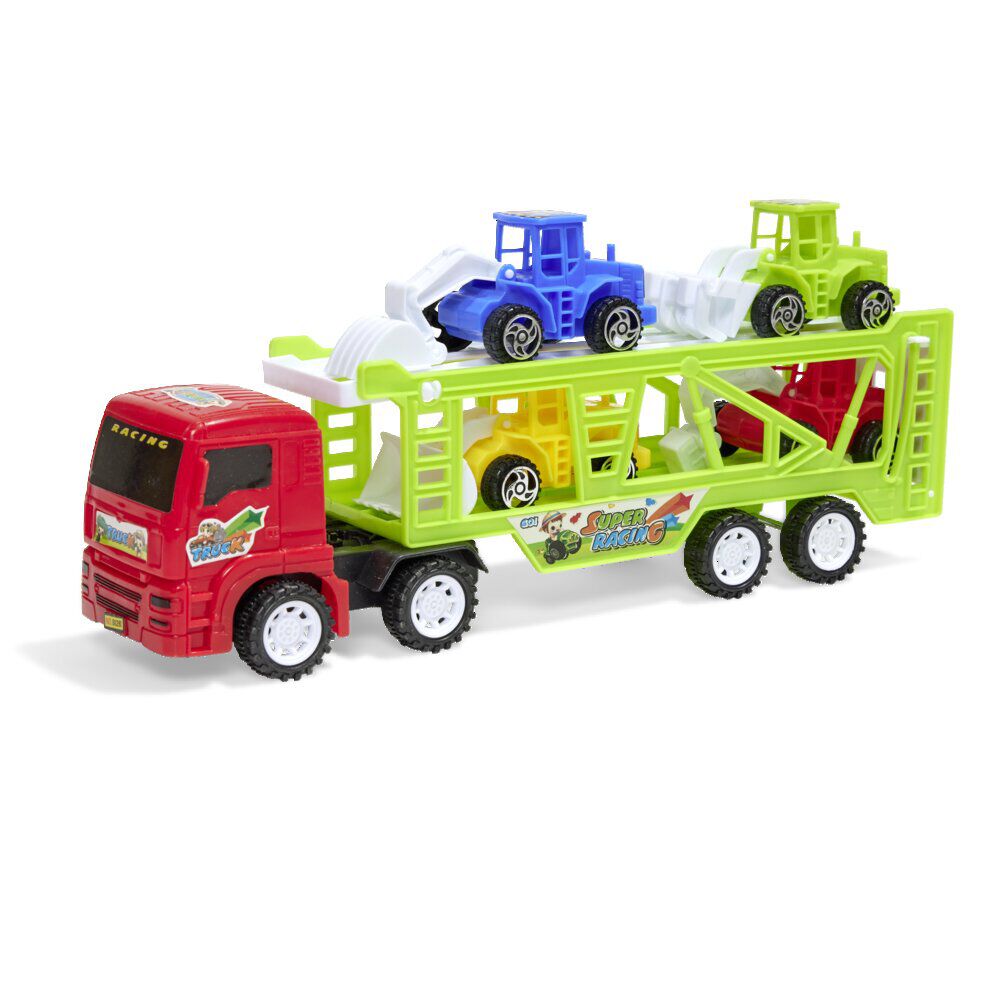 Camion de transport avec 4 tracteurs de chantier L30cm