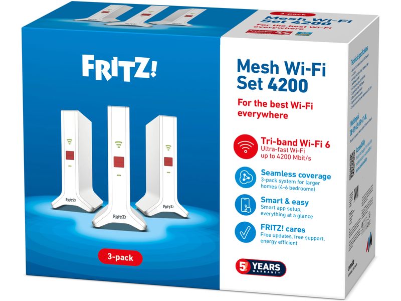 AVM WLAN-Mesh-Repeater Set 4200 3-pack Edition Inter FRITZ!Mesh Set 4200 3-pack Edition Inter Netzwerk-Repeater 4200 Mbps Rot, Weiss