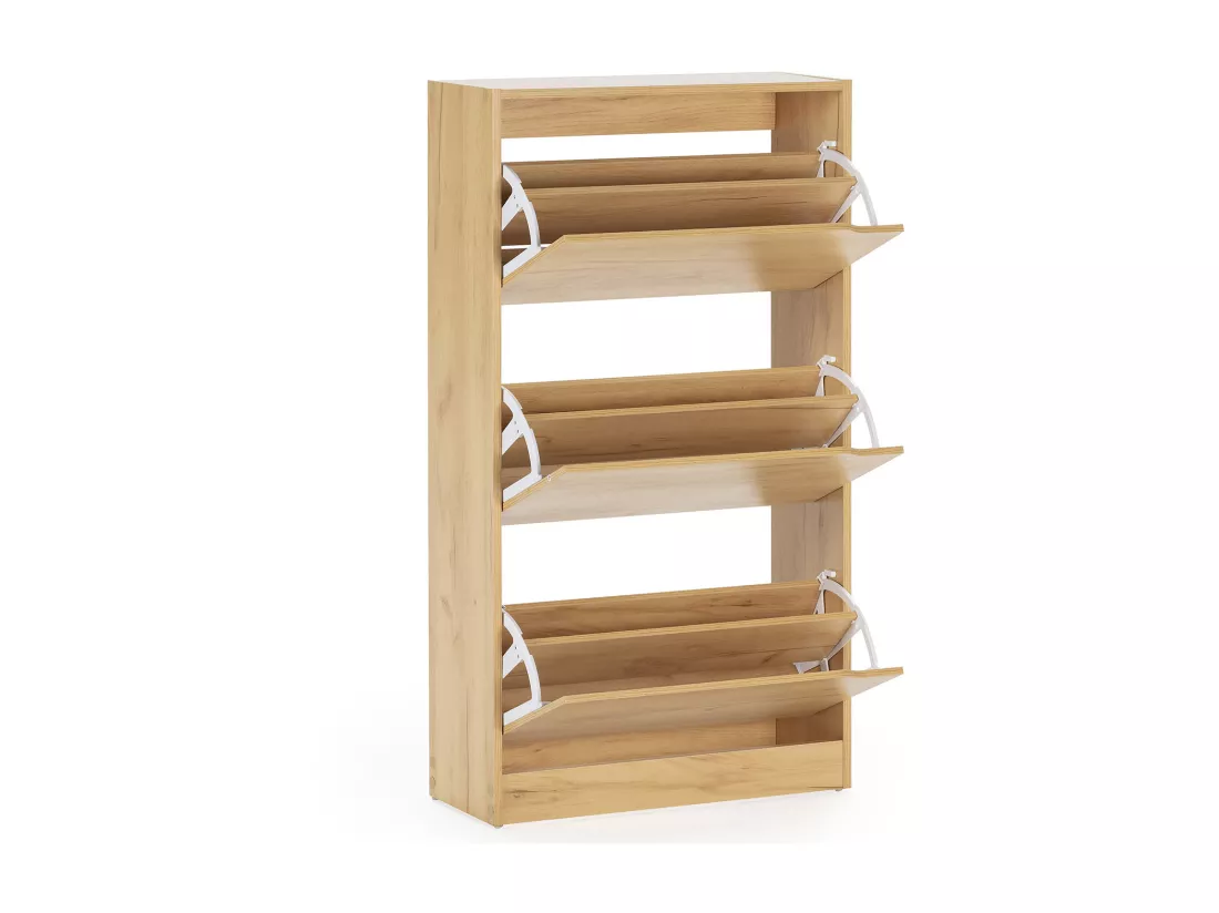Meuble à chaussures Angel 3 portes couleur chêne clair, pour 18 paires