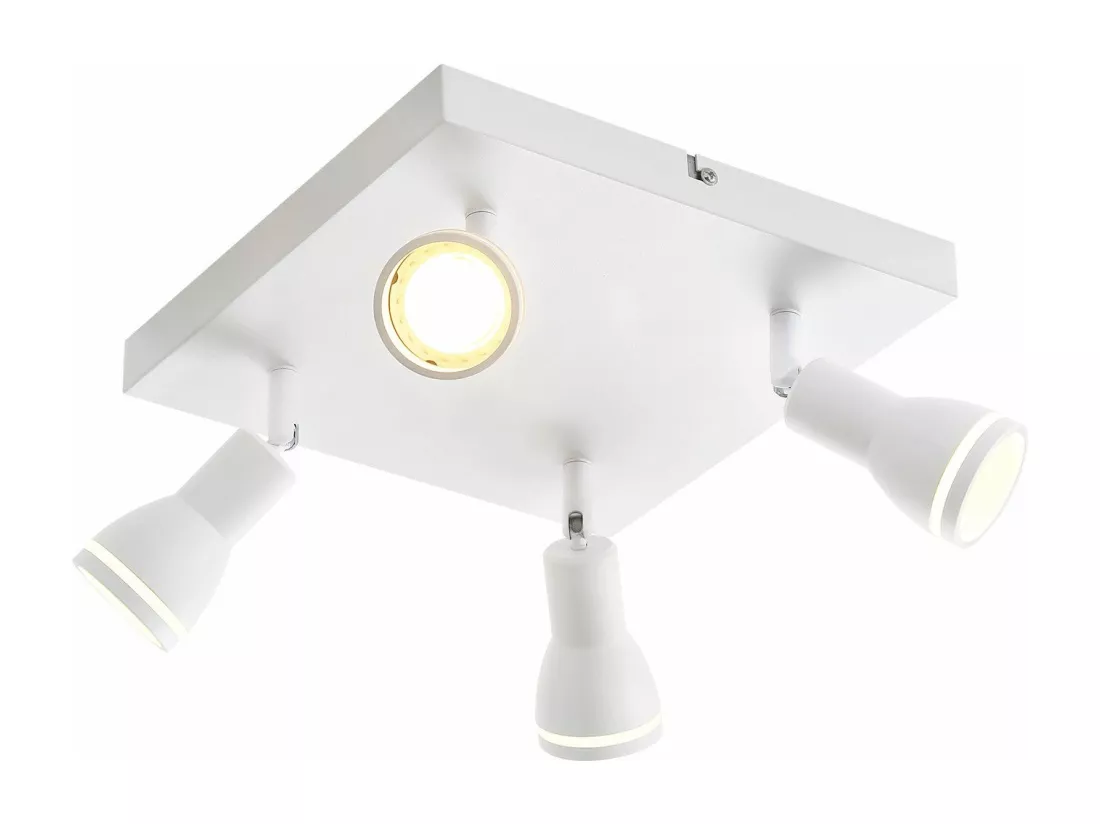 NETTLIFE Plafonnier LED 4 Spots de plafond : modèles carrés plafonnier Blanc Spot mural orientable GU10 intérieur métal, sans ampoule