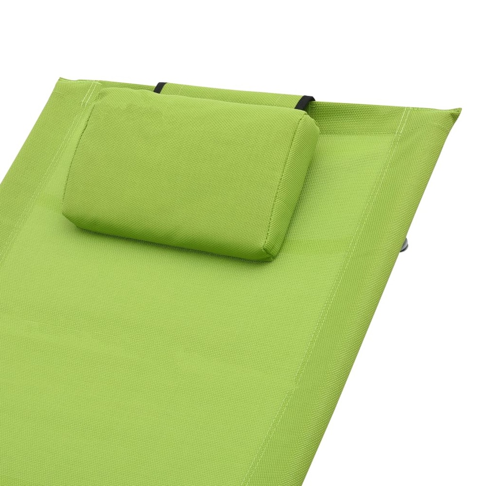 Transat chaise longue bain de soleil lit de jardin terrasse meuble d'extérieur avec oreiller vert textilène