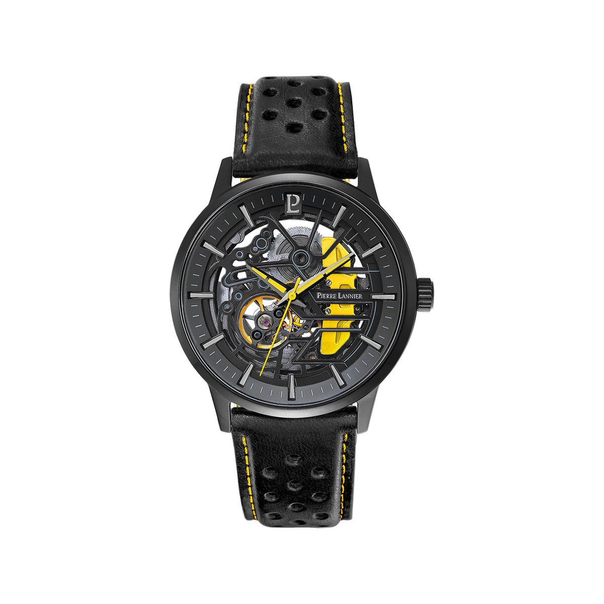 Montre PIERRE LANNIER Paddock homme automatique, bracelet cuir noir