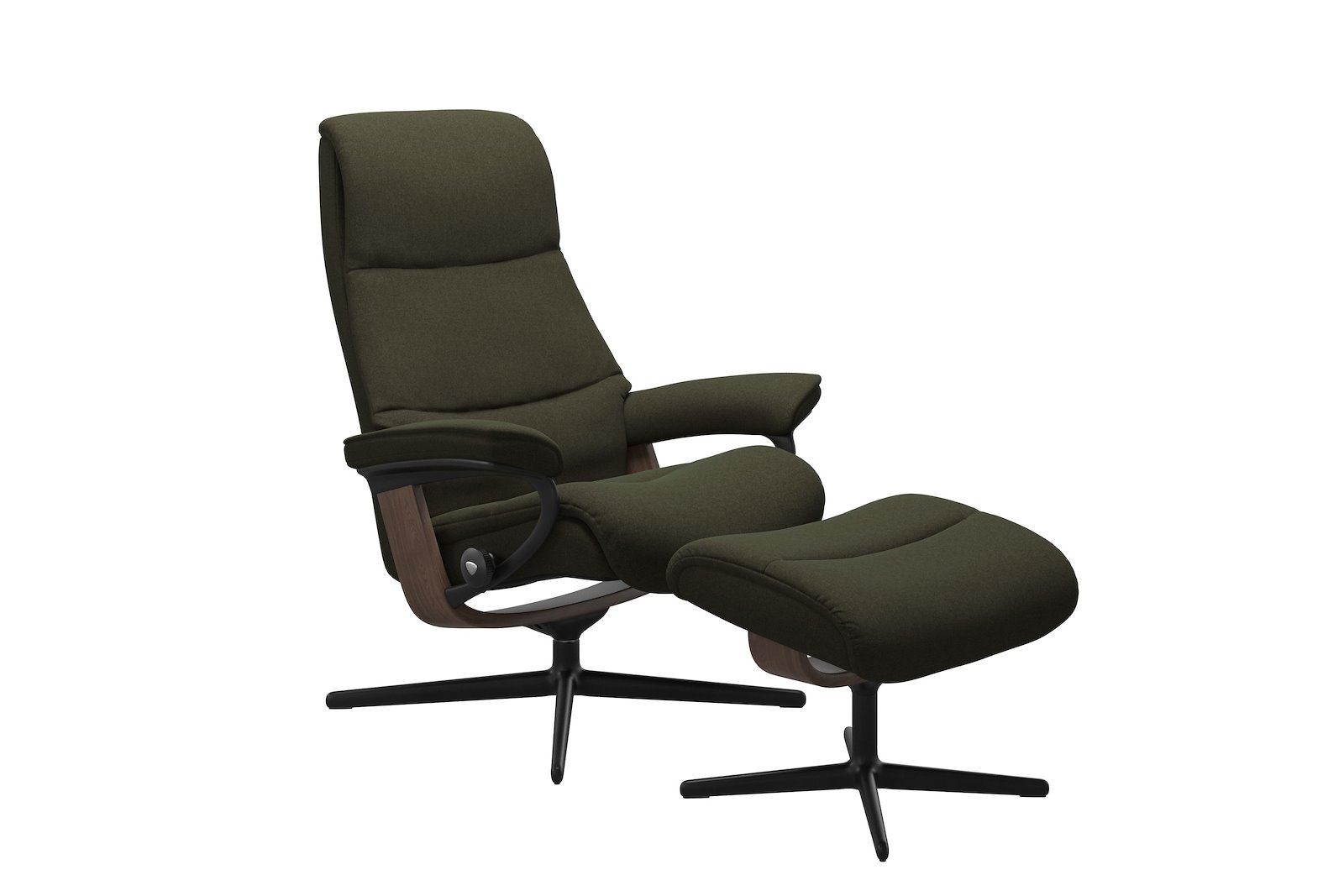 View lenestol med krakk Tekstil Calido Green – Cross understell – Sort – Valnøtt - Medium