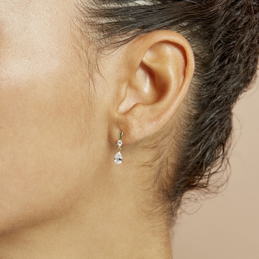 Boucles D'oreilles Pendantes Goutte Or Jaune Oxyde De Zirconium
