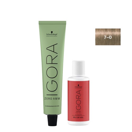 Schwarzkopf Igora Zero AMM 7-0 Louro Médio Natural 60ml   Oxidante 20V
