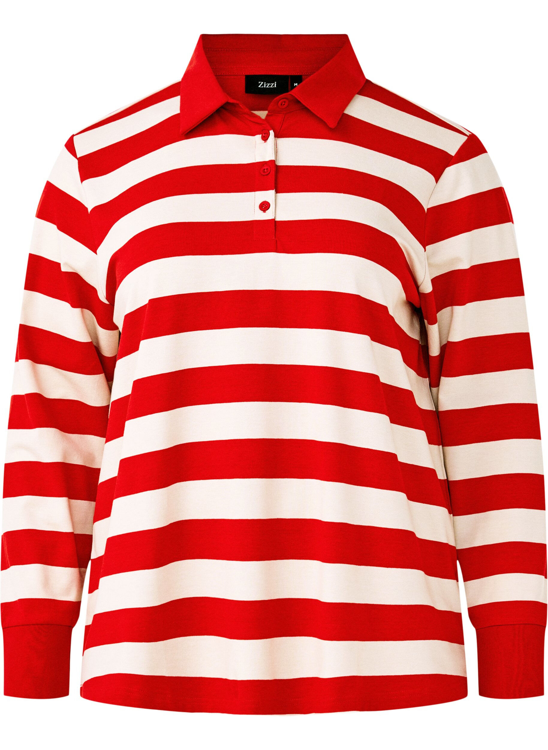 Langærmet poloshirt med striber