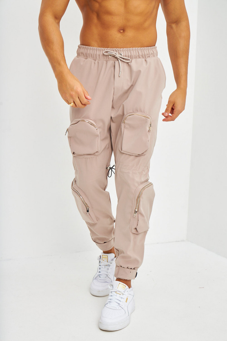 Pantalon cargo beige à multipoches 3D