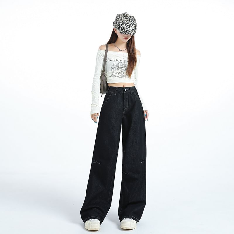 Denimot - High Rise Plain Wide Leg Jeans (diverse designs)