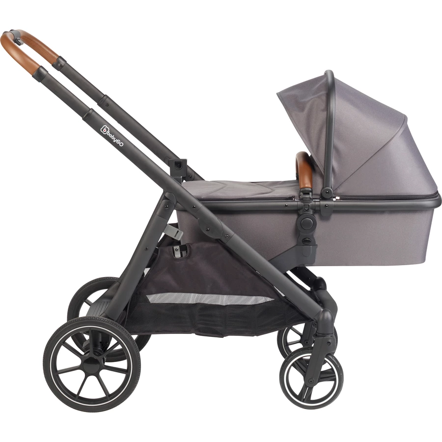 babyGO Geschwisterwagen Duo Grey  brown grip