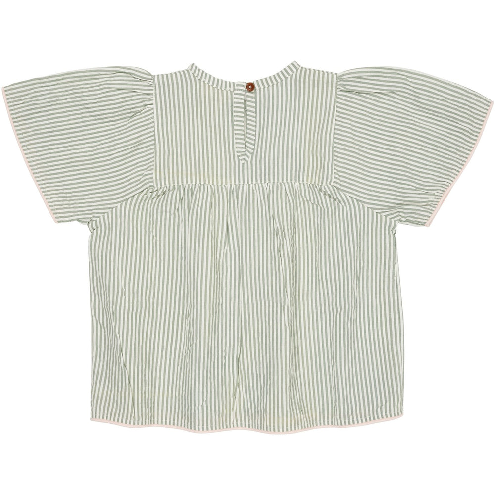 Køb COPENHAGEN COLORS Green W Cream Stripe W. Dusty Rose Seersucker Bluse W. Contrast Edge