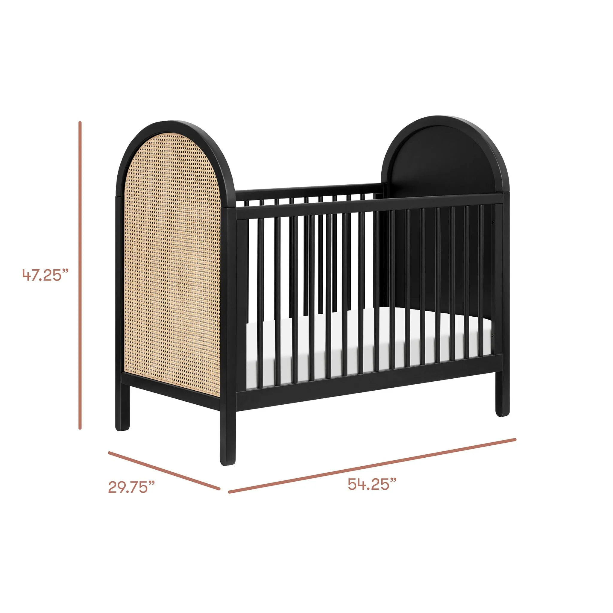 Babyletto Couchette Convertible 3 en 1 Bondi Cane avec Kit de Conversion Lit pour Tout-petit - Noir  Rotin