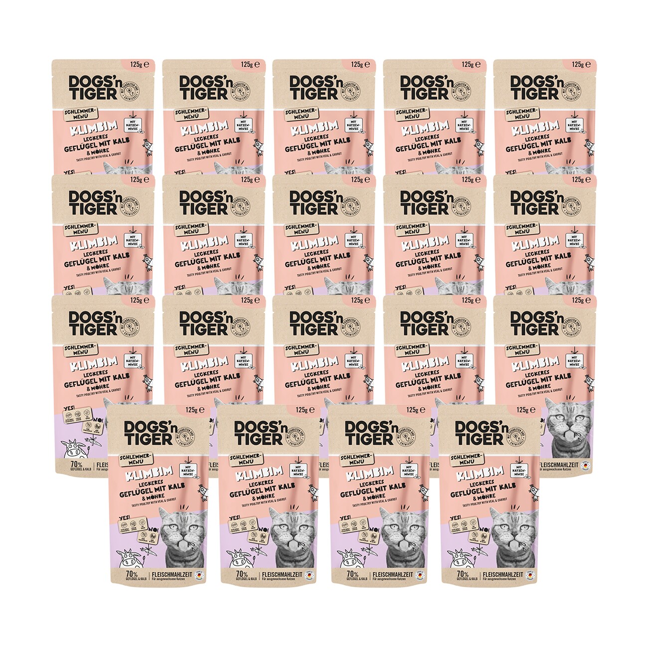Dogs'n Tiger Adult Nassfutter Katze, Klimbim, Geflügel, Kalb & Möhre, 12x 125g
