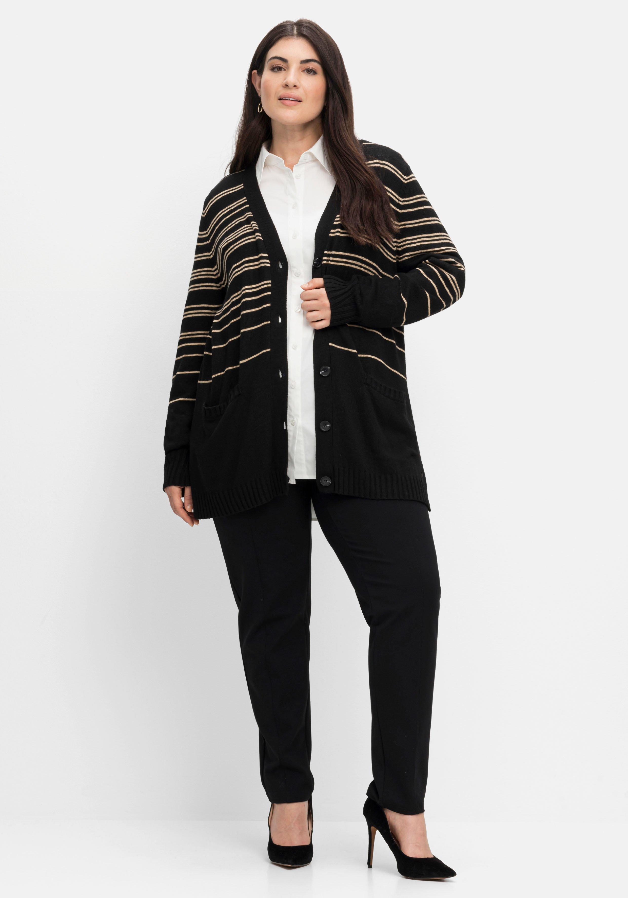 Gestreifte Strickjacke mit Kaschmiranteil