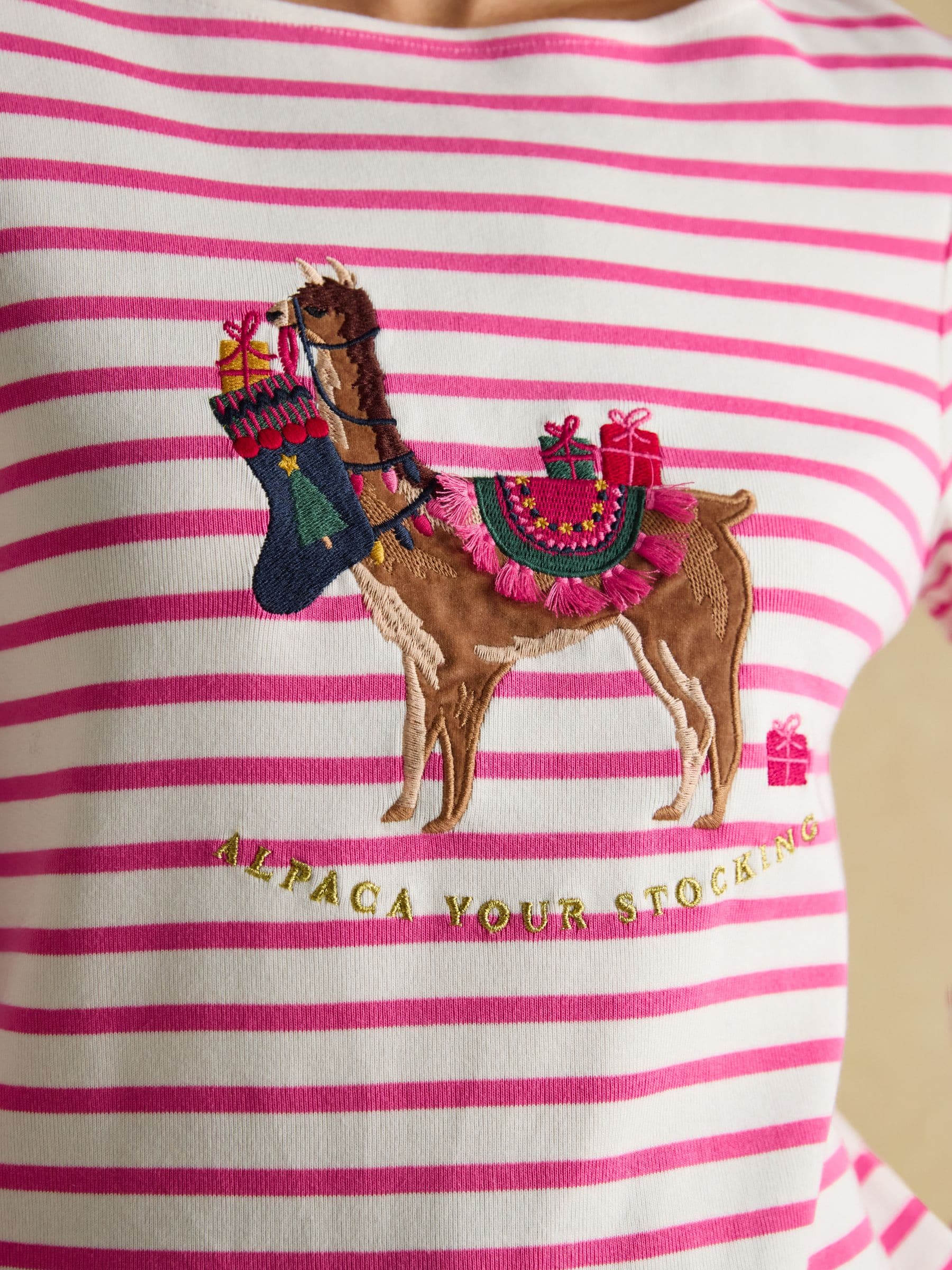 Alpaca Cream/Pink - Joules Christmas Harbour Boat Neck Breton Top