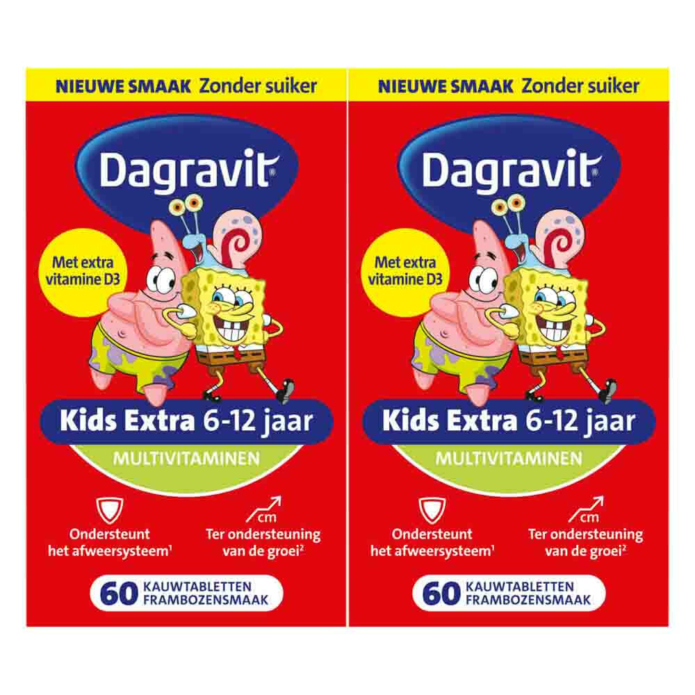 2x Dagravit Multivitamine Kids Xtra 6-12 Jaar Spongebob60 kauwtabletten