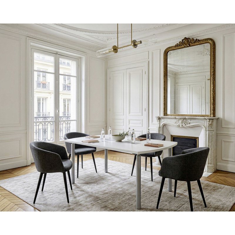 Table tonneau stratifié antibactérien Belem - L 200 cm Blanc