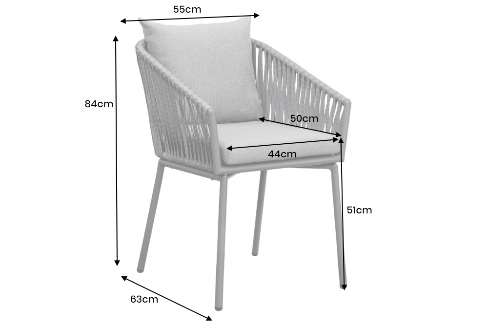 Moderner Stuhl ROPE hell anthrazit Aluminium Gartensessel inkl. Kissen In- und Outdoor