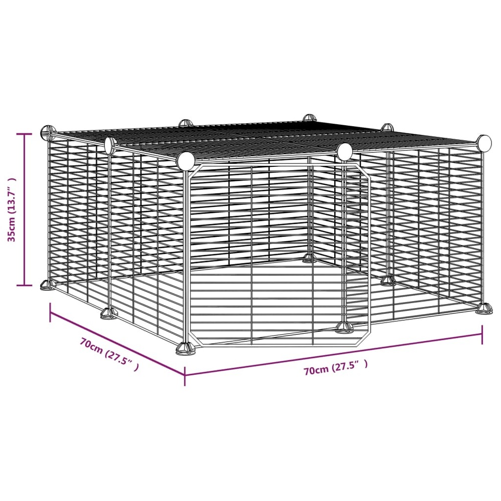 Cage animaux de compagnie à 12 panneaux et porte noir 35x35 cm