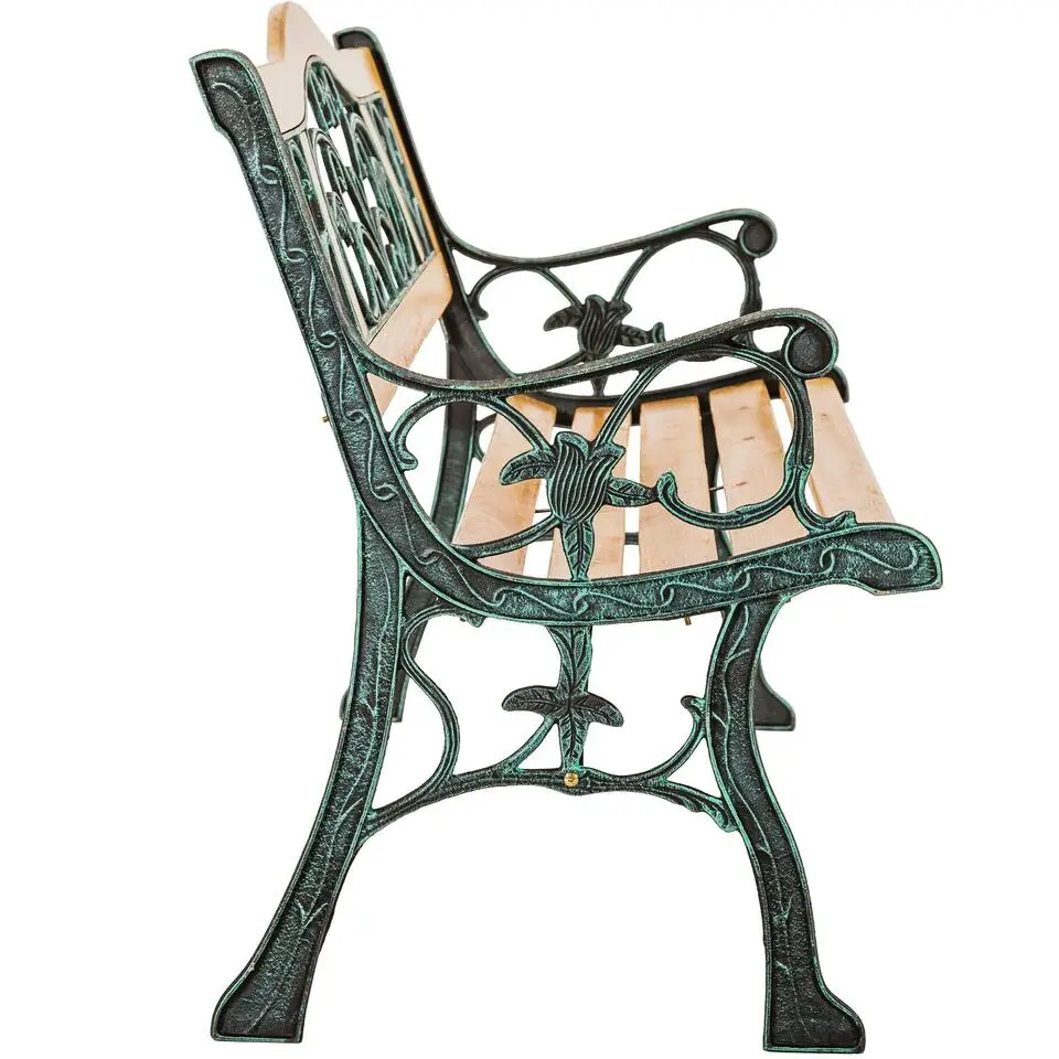 tectake Tuinbank Kathi 2-zitter van hout en gietijzer 124x60x83cm, Bruin