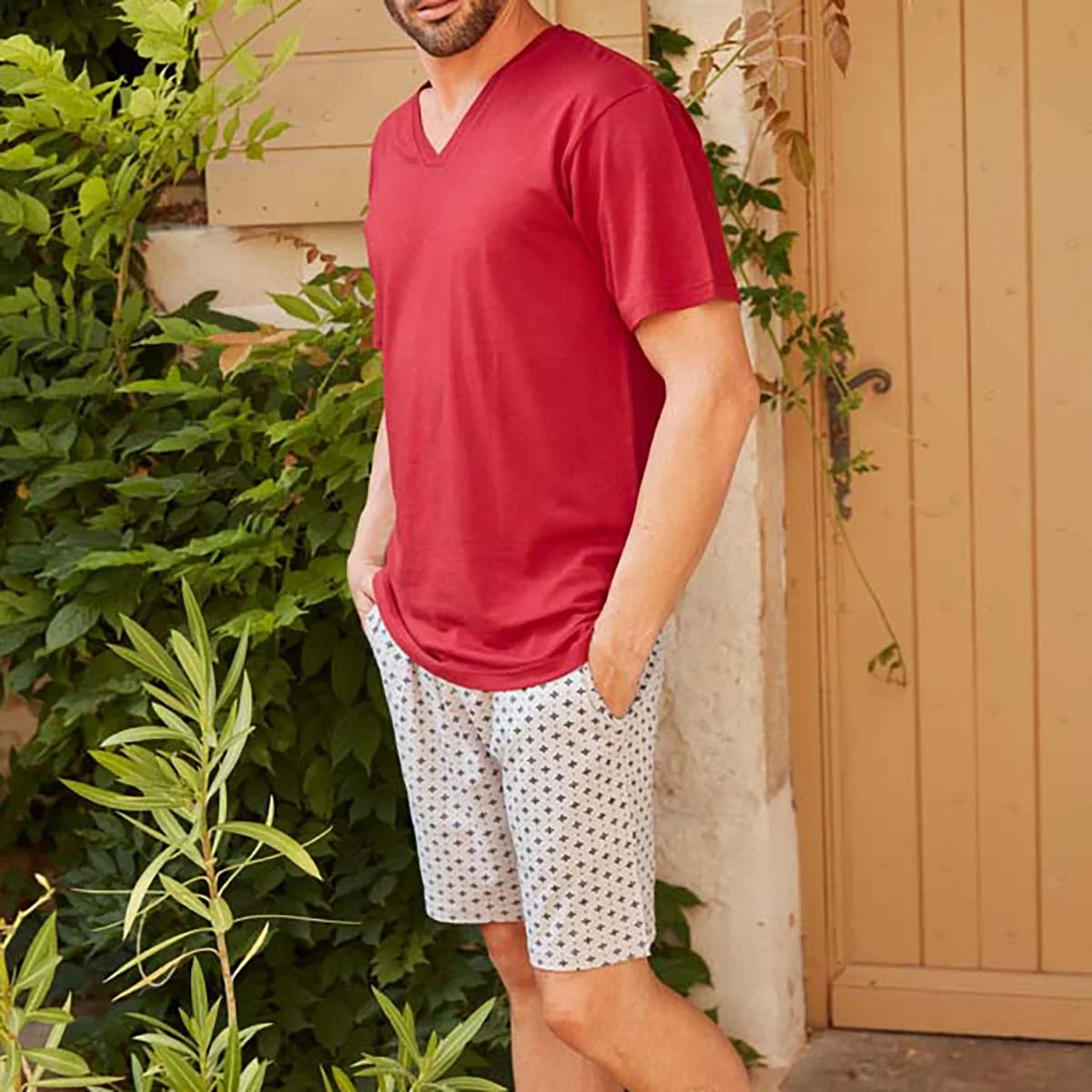 Pyjashort homme CHARME rouge/blanc