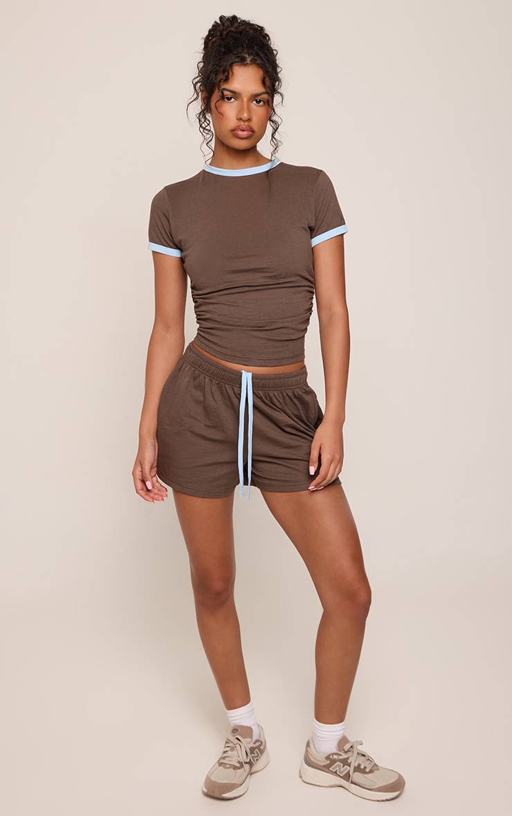 Chocolat Short Décontracté En Coton Avec Cordon De Serrage Contrasté