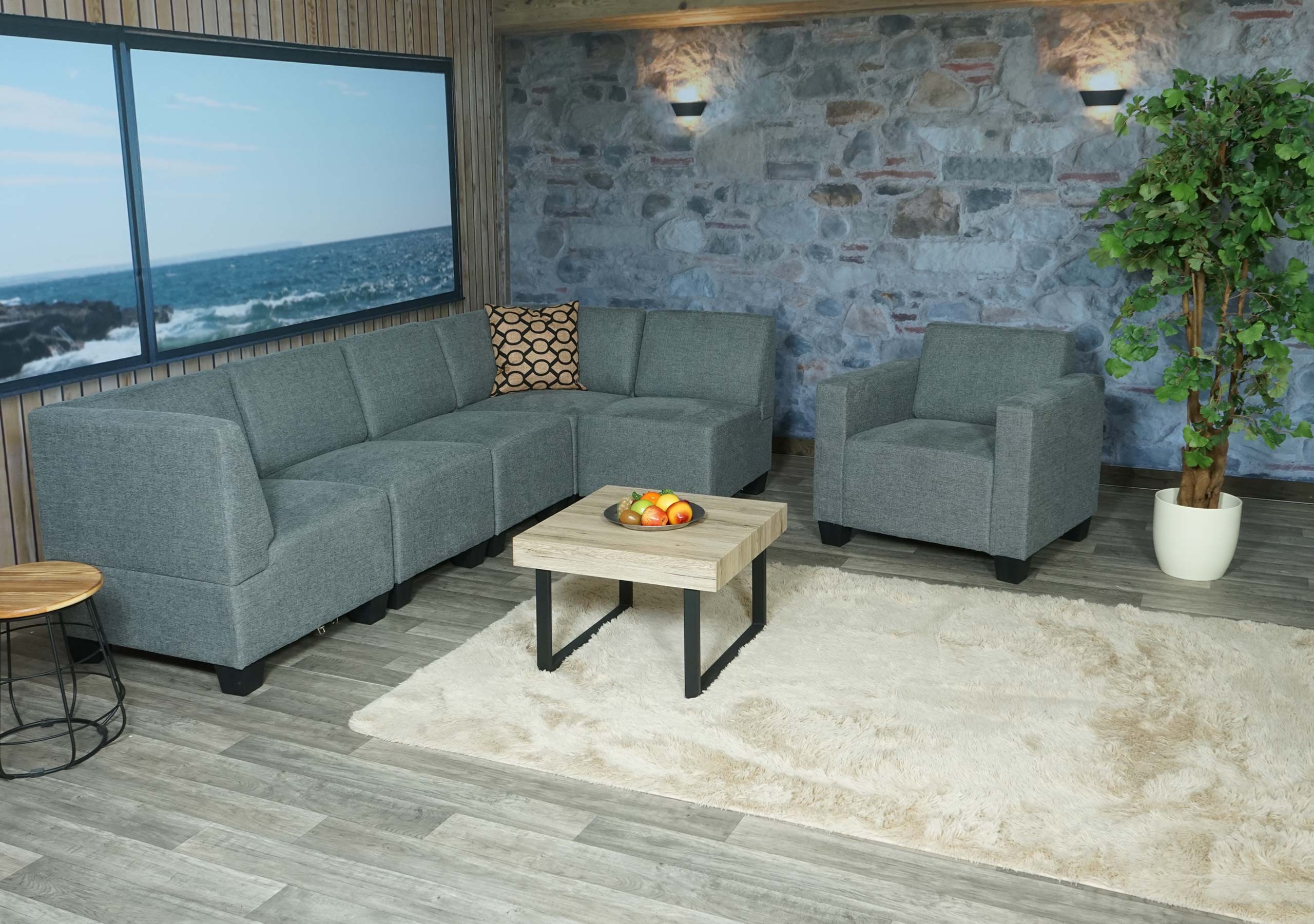 Modular Sofa-System Couch-Garnitur Moncalieri 6-1, Stoff/Textil ~ grau