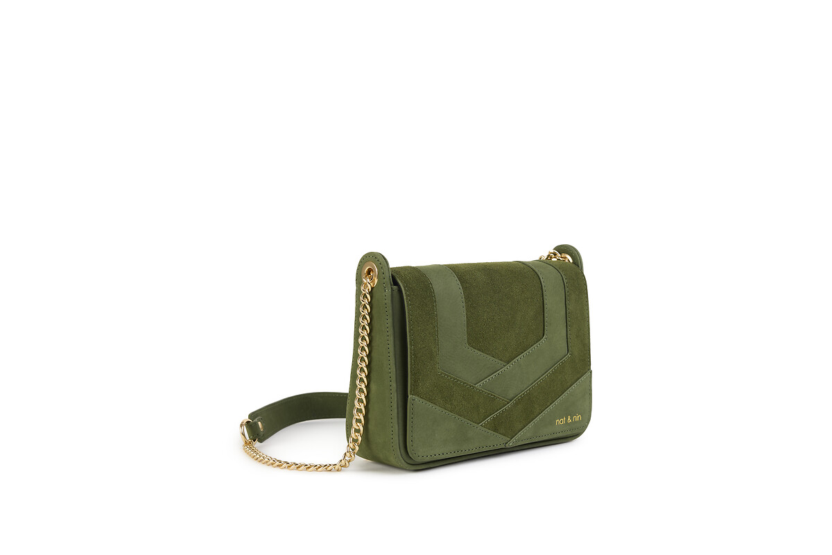 NAT & NIN<br>Bolsa de mão com aba em couro liso e camurça Capri
