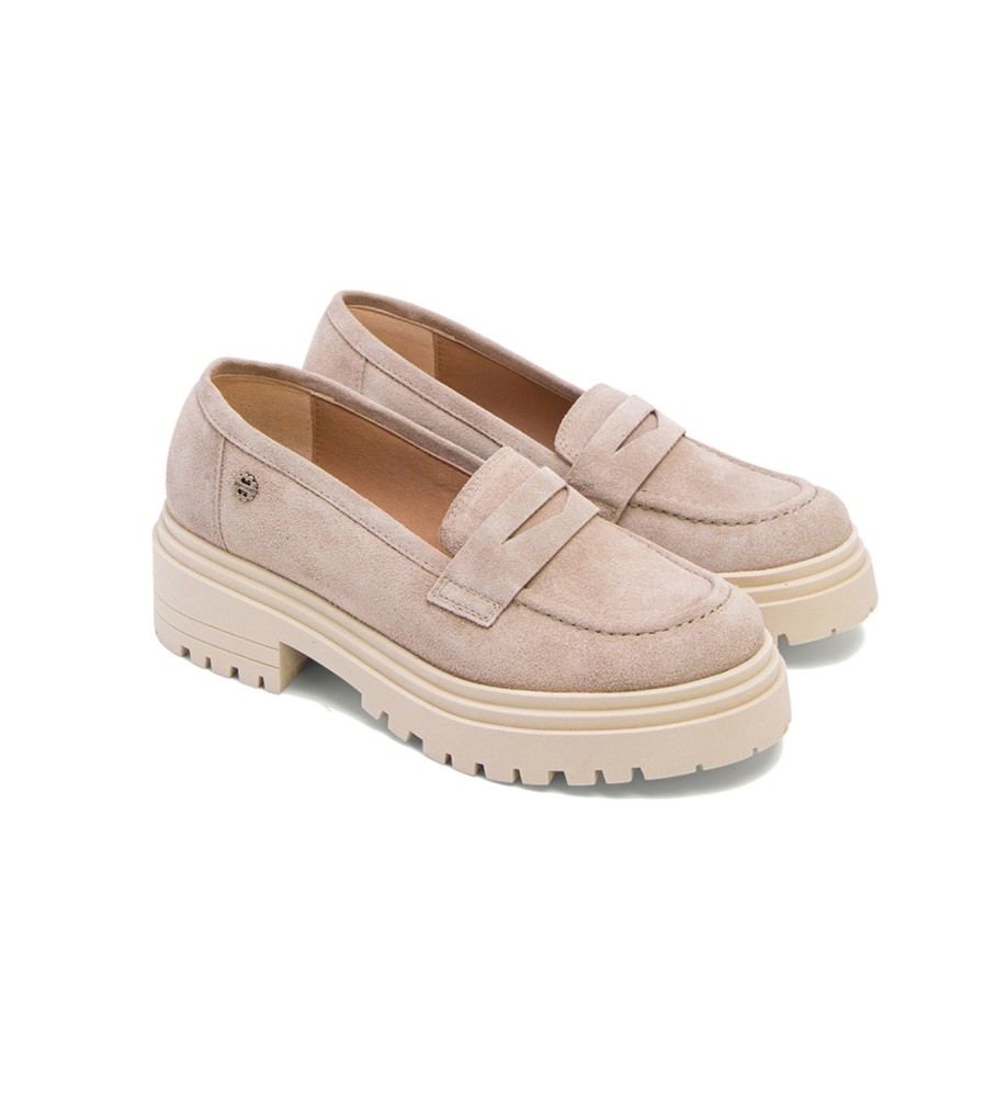 Mocassins Porronet Selma em couro bege - Altura do salto: 5 cm -