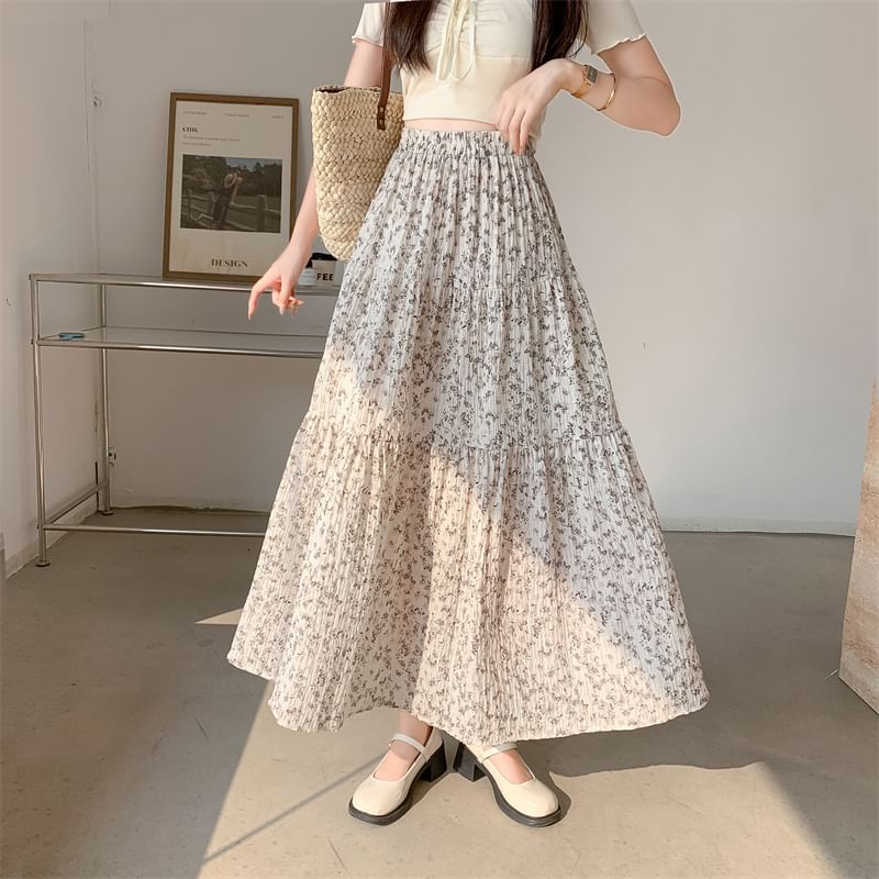 Tel tot 10 - Maxi A-lijn rok met hoge taille en bloemenprint