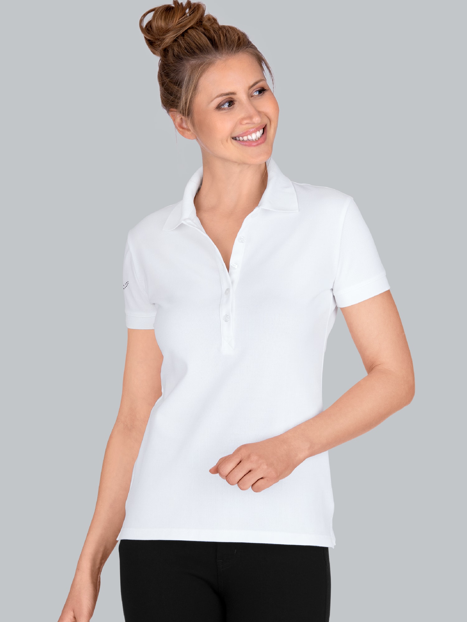 Poloshirt mit Kristallsteinen Weiss