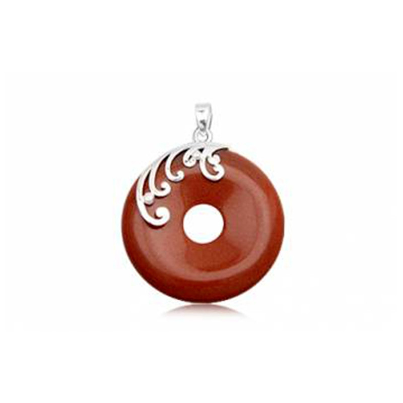 Pendentif Rond Femme en Gemstone Grès Marron et Argent 925