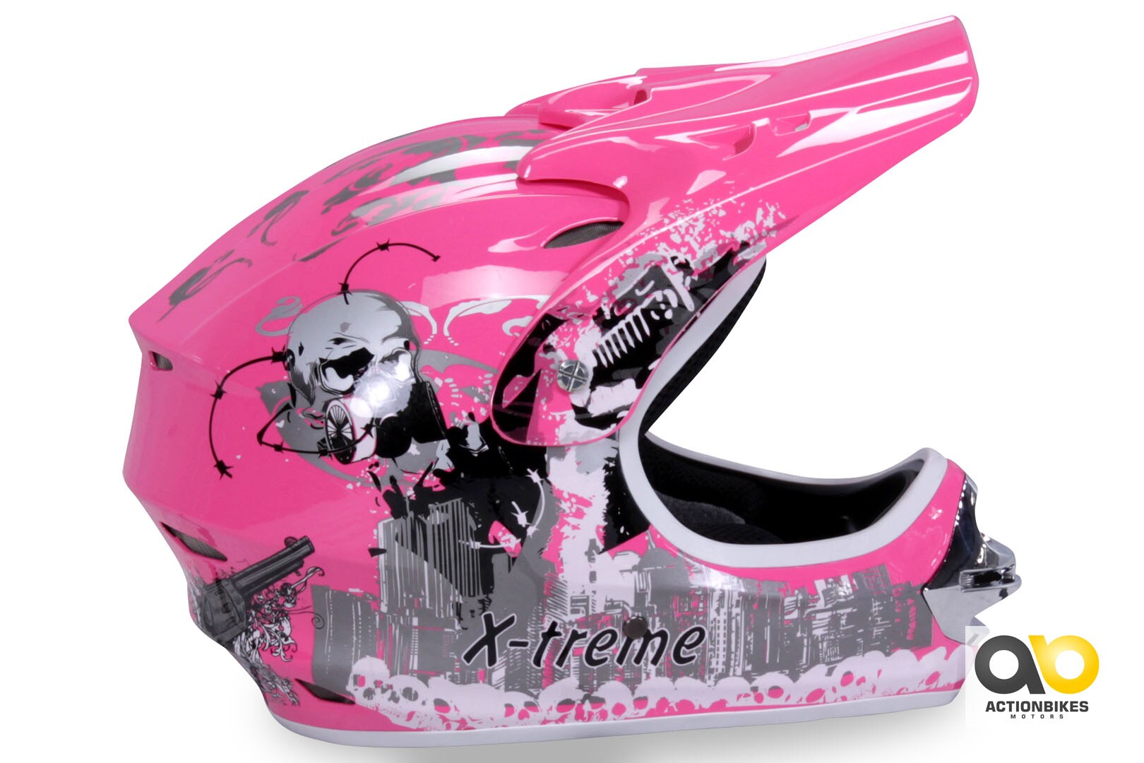 Crosshelm für Kinder, X-treme, Kinderhelm, Pink, Innenpolster, Be- und Entlüftungssystem, Kinnriemen (L)